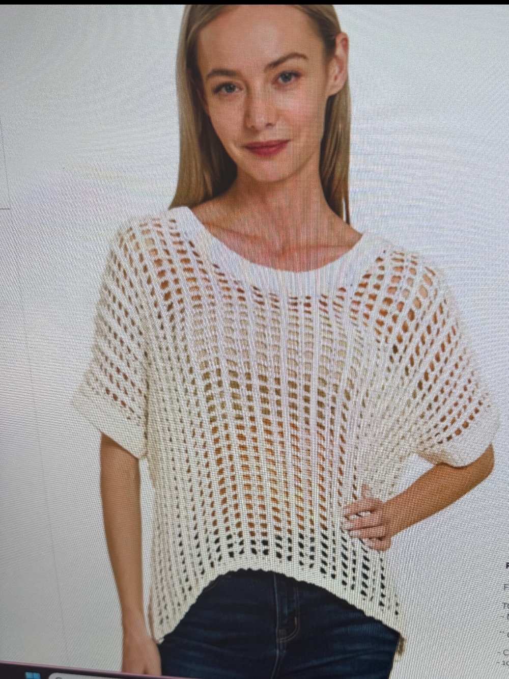 Z2 IVORY Zenana Fish Net Short Sleeve Crochet Sweater Various Sizes